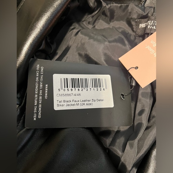 NWT PrettyLittleThing Black Faux Leather Belted Biker Jacket - Picture 12 of 16